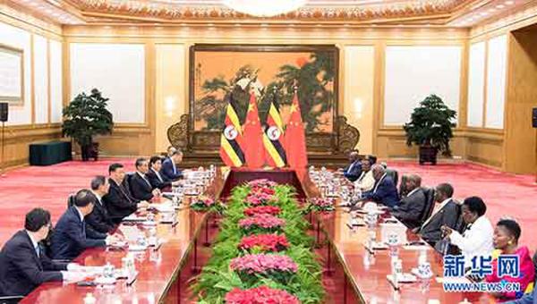 6月25日，国家主席习近平在北京人民大会堂同来华进行工作访问的乌干达总统穆塞韦尼举行会谈。 新华社记者 高洁 摄